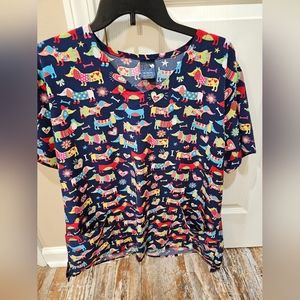 Women's Colorful Scrub Top, Dogs! XL